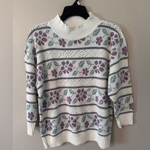 Floral Sweater - White, Purple, Green